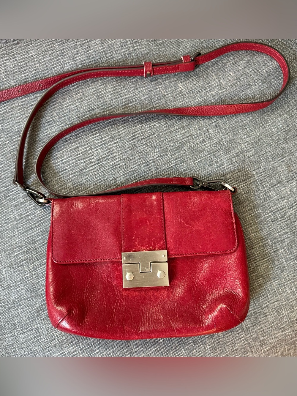 Hobo Red Leather Vintage Crossbody Bag